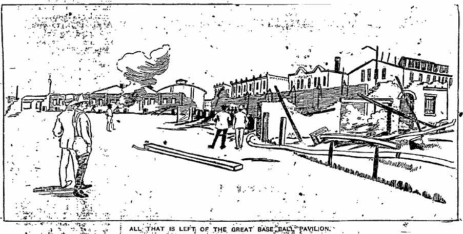 Illustration of the aftermath of the Philadelphia Base Ball Park fire. From the August 7, 1894 edition of the Philadelphia Inquirer
