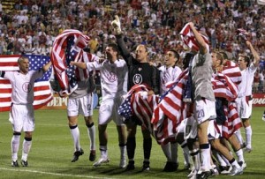 Celebrating the 2-0 win over Mexico