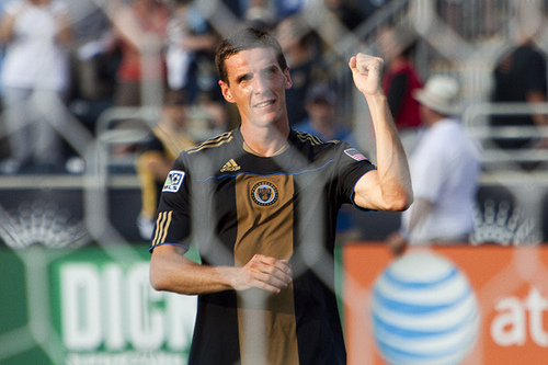 Sebastien Le Toux celebrates a big win in the PPL Park opener
