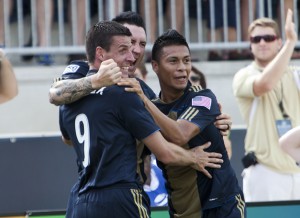 Michael Orozco, Danny Califf and Sebastien Le Toux vs Toronto FC