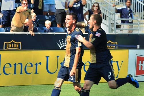 Sebastian Le Toux celebrates his wonder strike vs. New England
