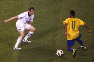 Jonathan Spector was seeing this all night during the US-Brazil game. (Photo: Nicolae Stoian)