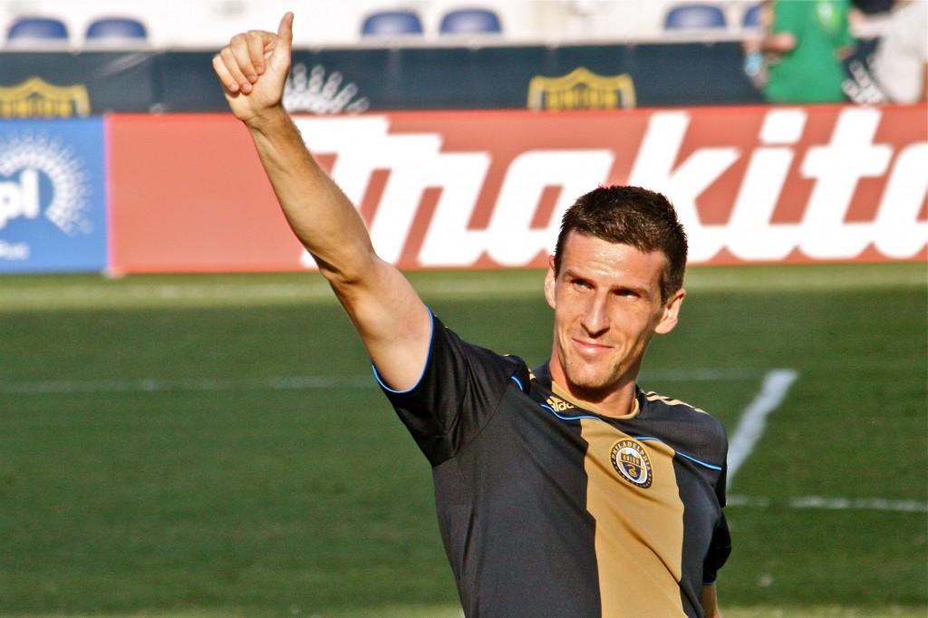 Sebastien Le Toux thanking the fans after the game