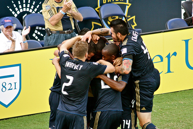 The Union celebrate after a goal against Kansas City