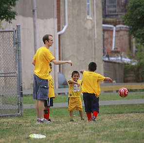 Jim at work with some of the kids