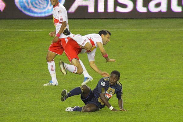 Rafa Marquez leaps to avoid Freddy Adu