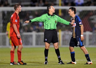 Perry Kitchen and Michael Farfan get heated during a June 2012 U.S. Open Cup match. (Photo: Earl Gardner)