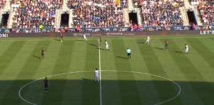 There are multiple players around the ball for the Union, but they are in each others' lanes - bad positional play.